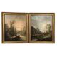 Paire d’huiles sur toile, paysages animés XIXe