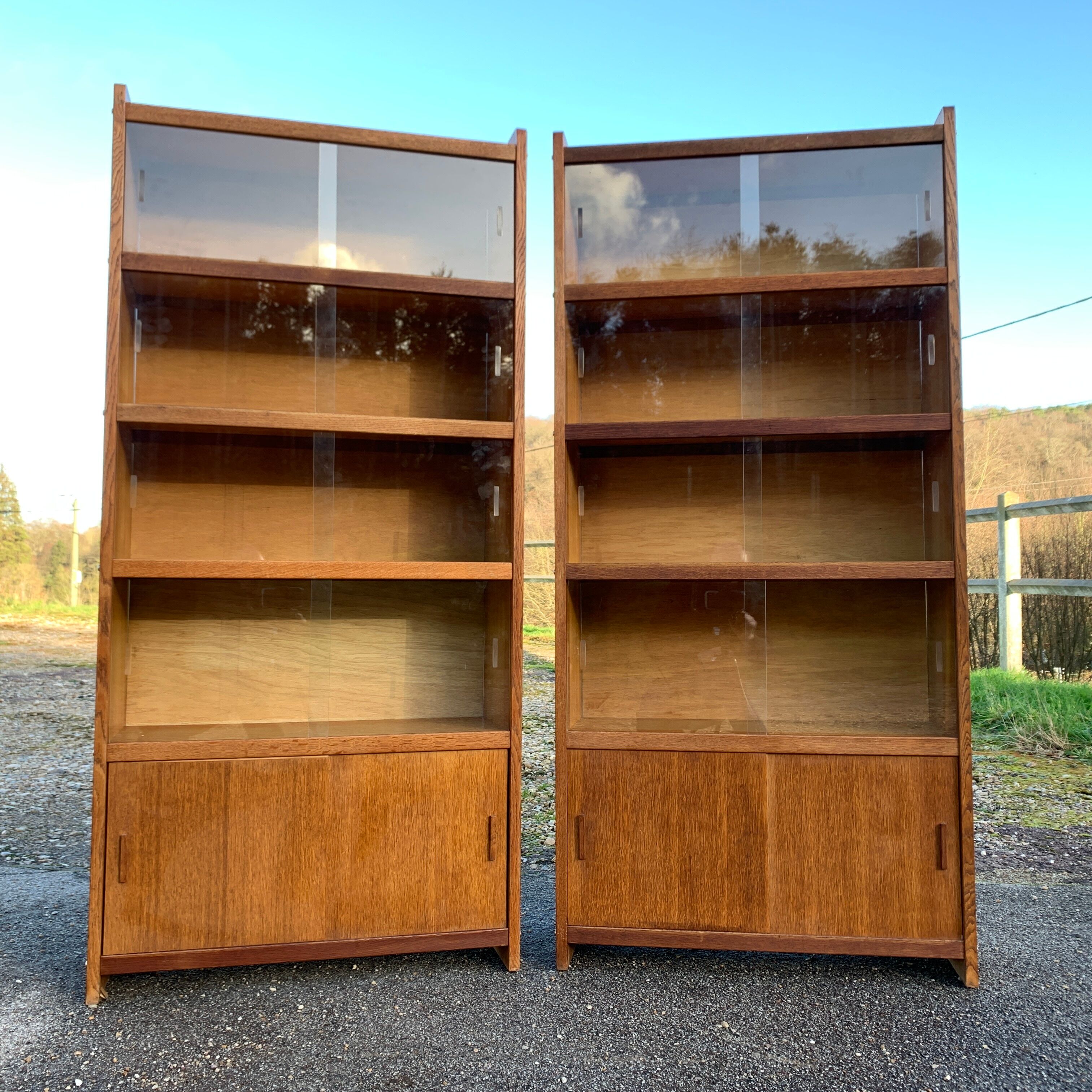Pair of vintage glass shelves libraries