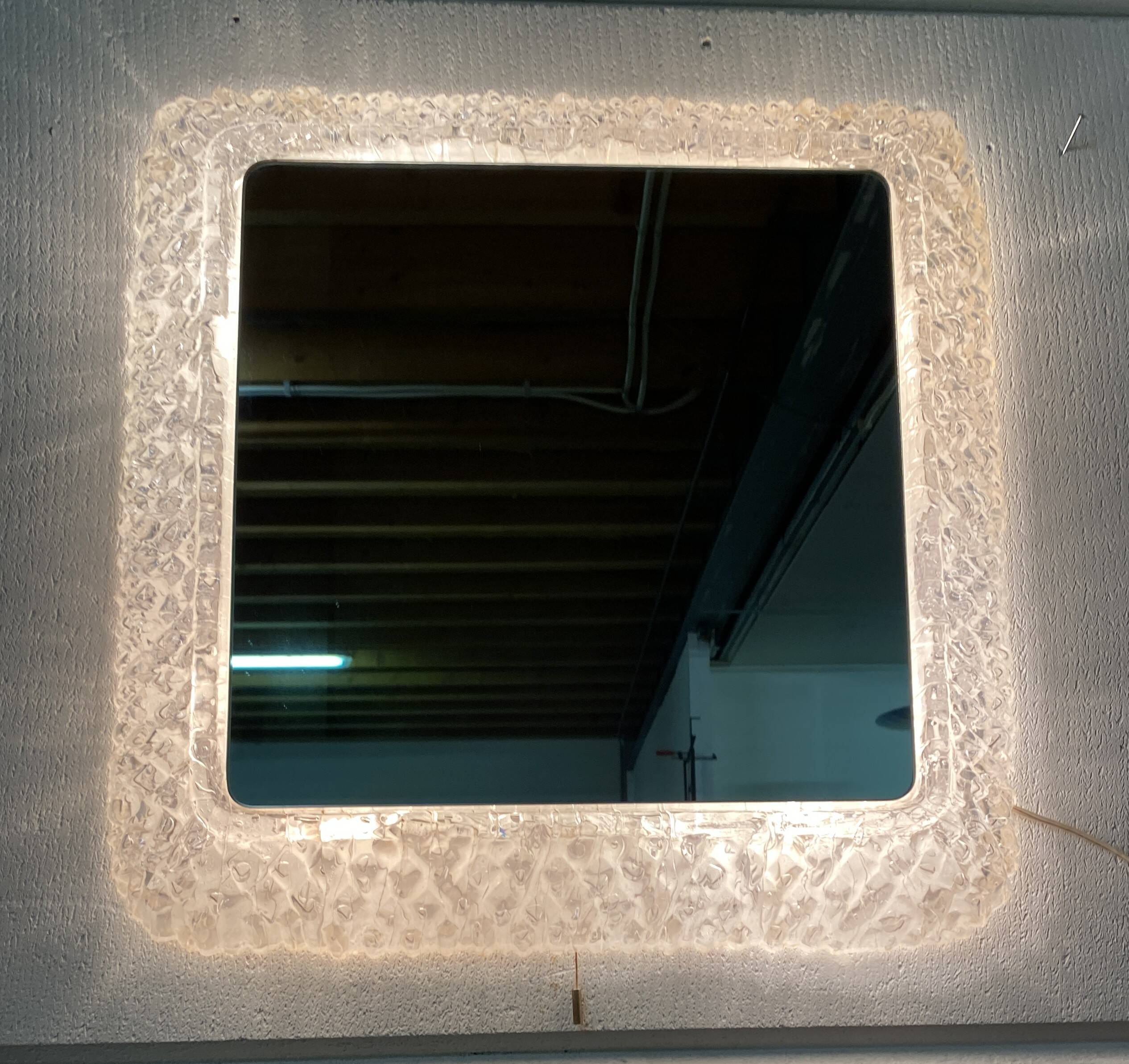 Ice mirror by Egon Hilleband square with light 1970s