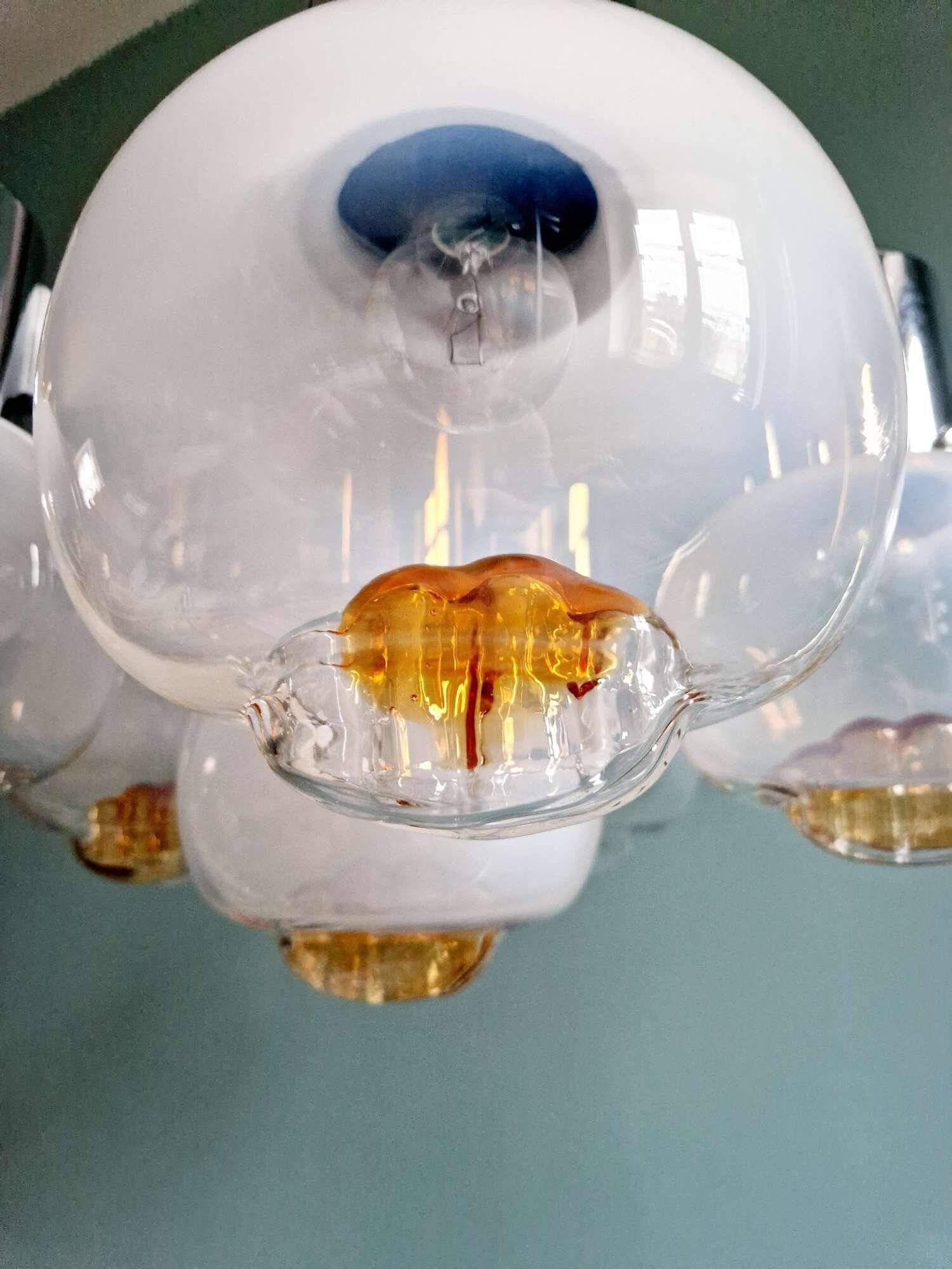 Mazzega chandelier in Murano glass and chrome-plated metal, 1970s