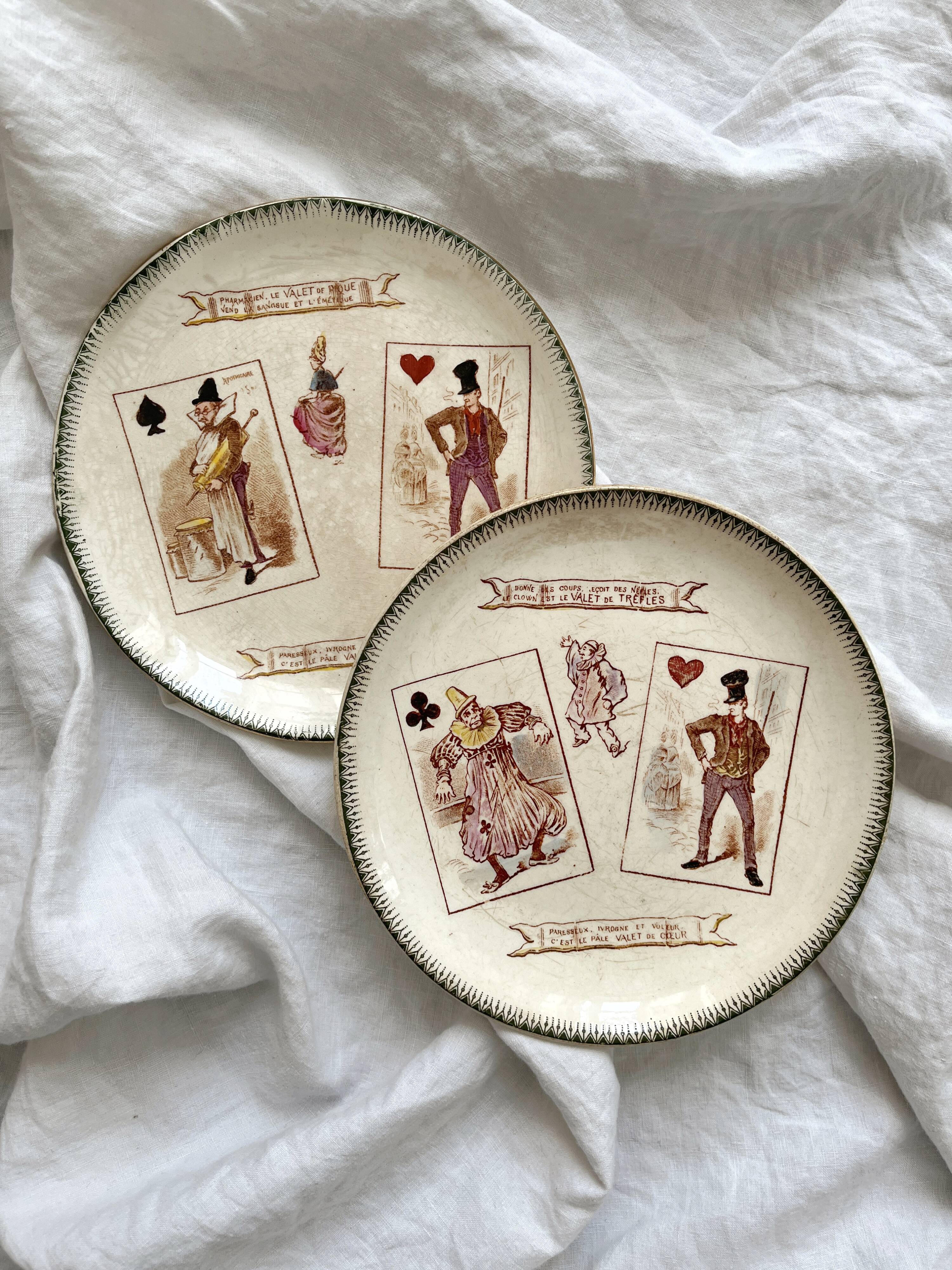 2 iron earth dessert plates HB Choisy le Roi card game theme