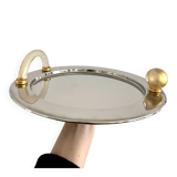 Vintage Palladium-Plated Serving Tray with Murano Glass Handles, Italy, 80s
