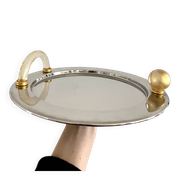 Vintage Palladium-Plated Serving Tray with Murano Glass Handles, Italy, 80s