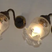 Pair of French Vintage Bronze Effect Metal Wall LIghts Floral Glass Shades
