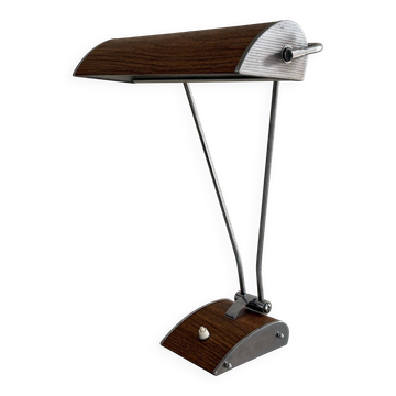 Large metal desk lamp with Wood Design texture by Eileen Gray, 1950s, France.