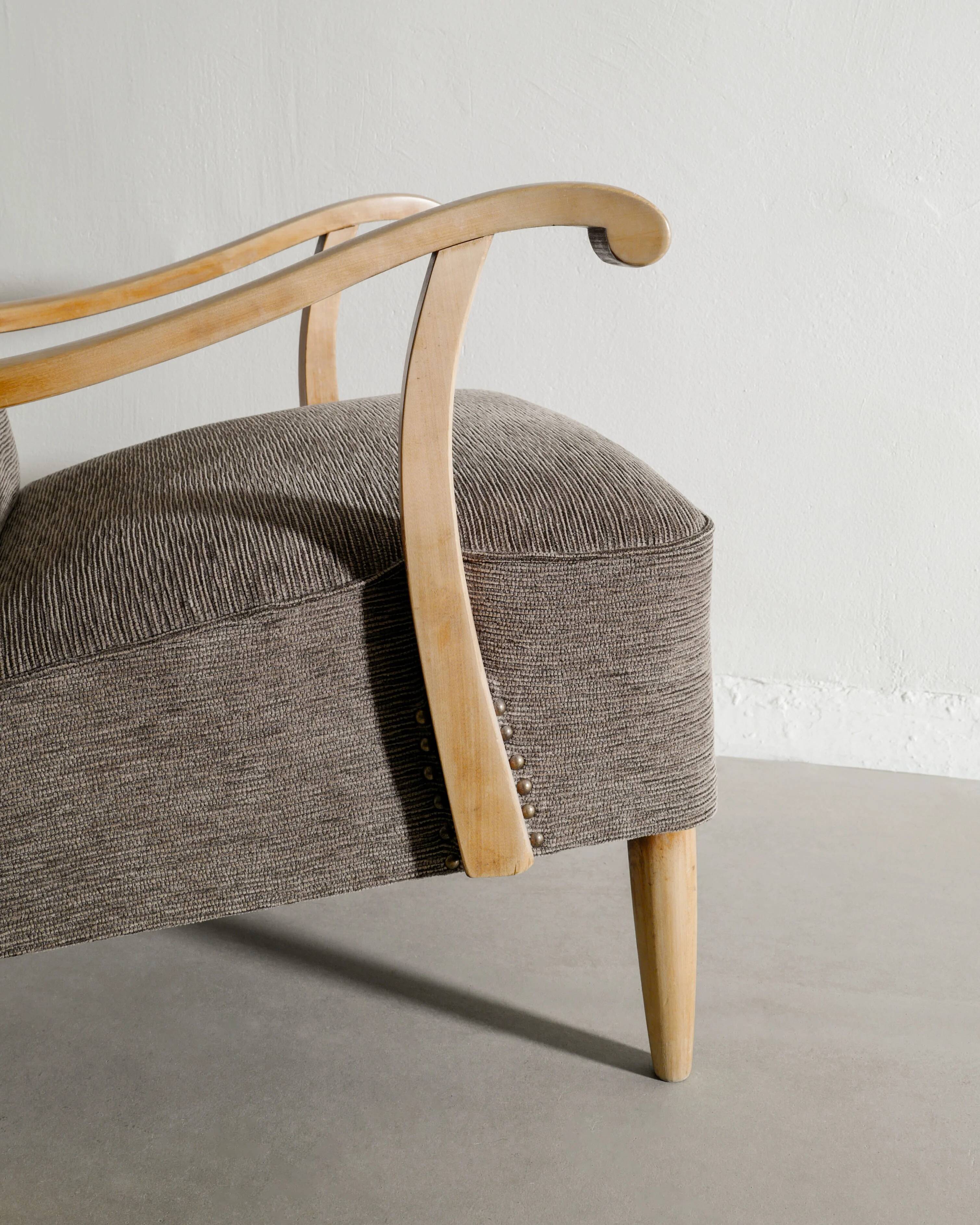 Vintage Swedish Mid Century Modern Wooden Grey Armchairs, 1940s