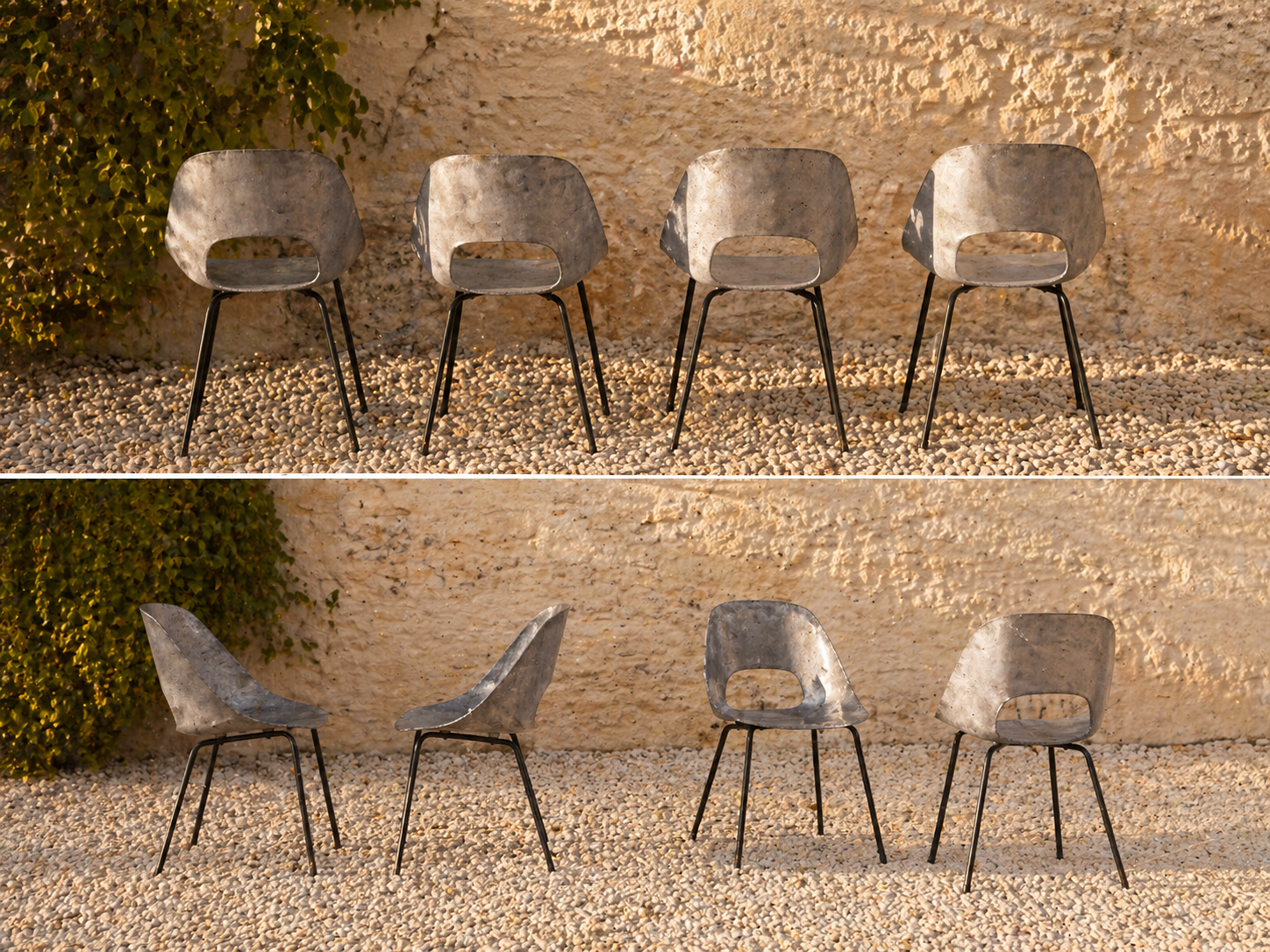 Four chairs 1953 Tonneau model design by Pierre Guariche Co.