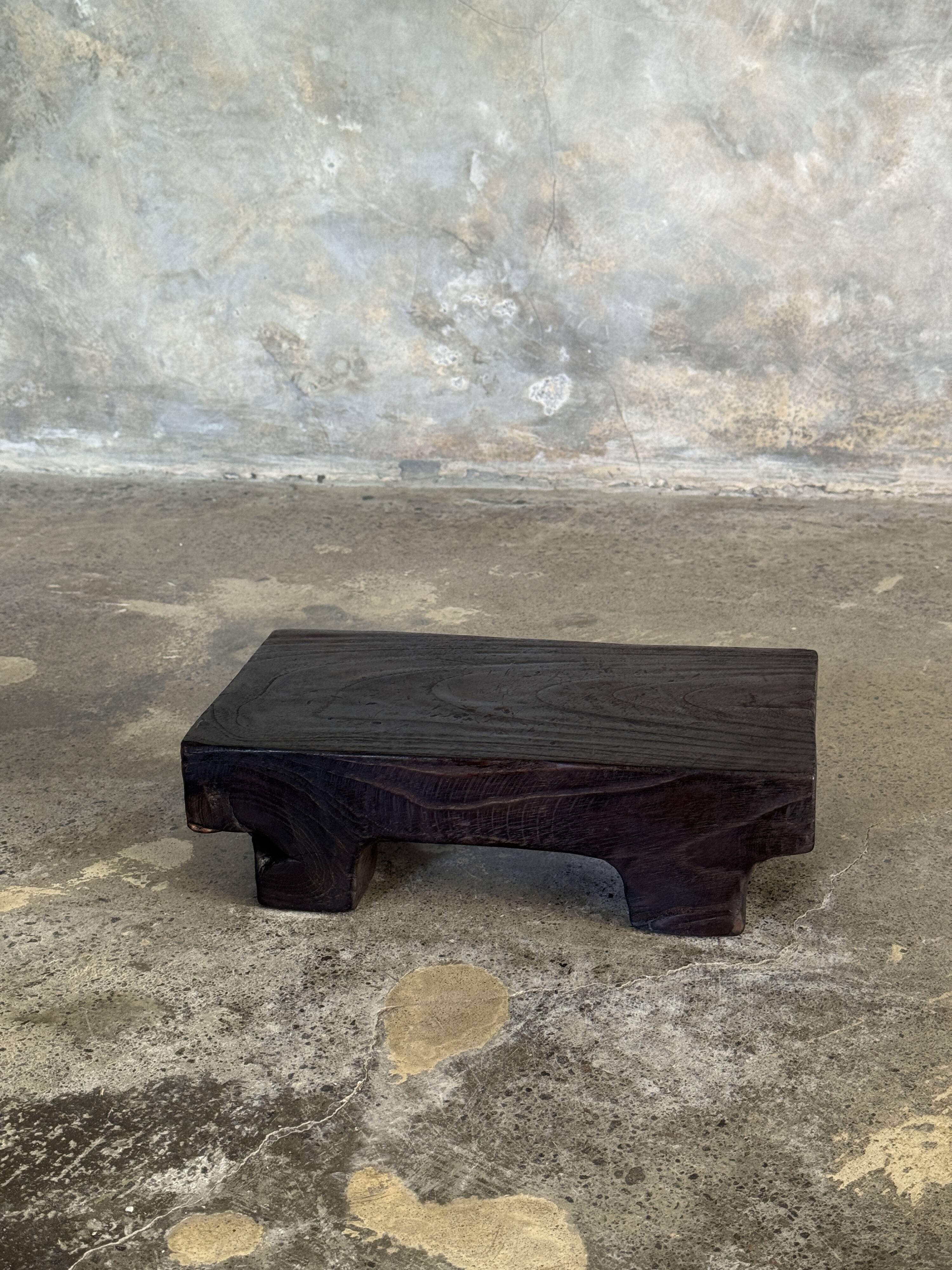 Small stool, black solid teak accent stool wabi-sabi L30 W8.5 H6.