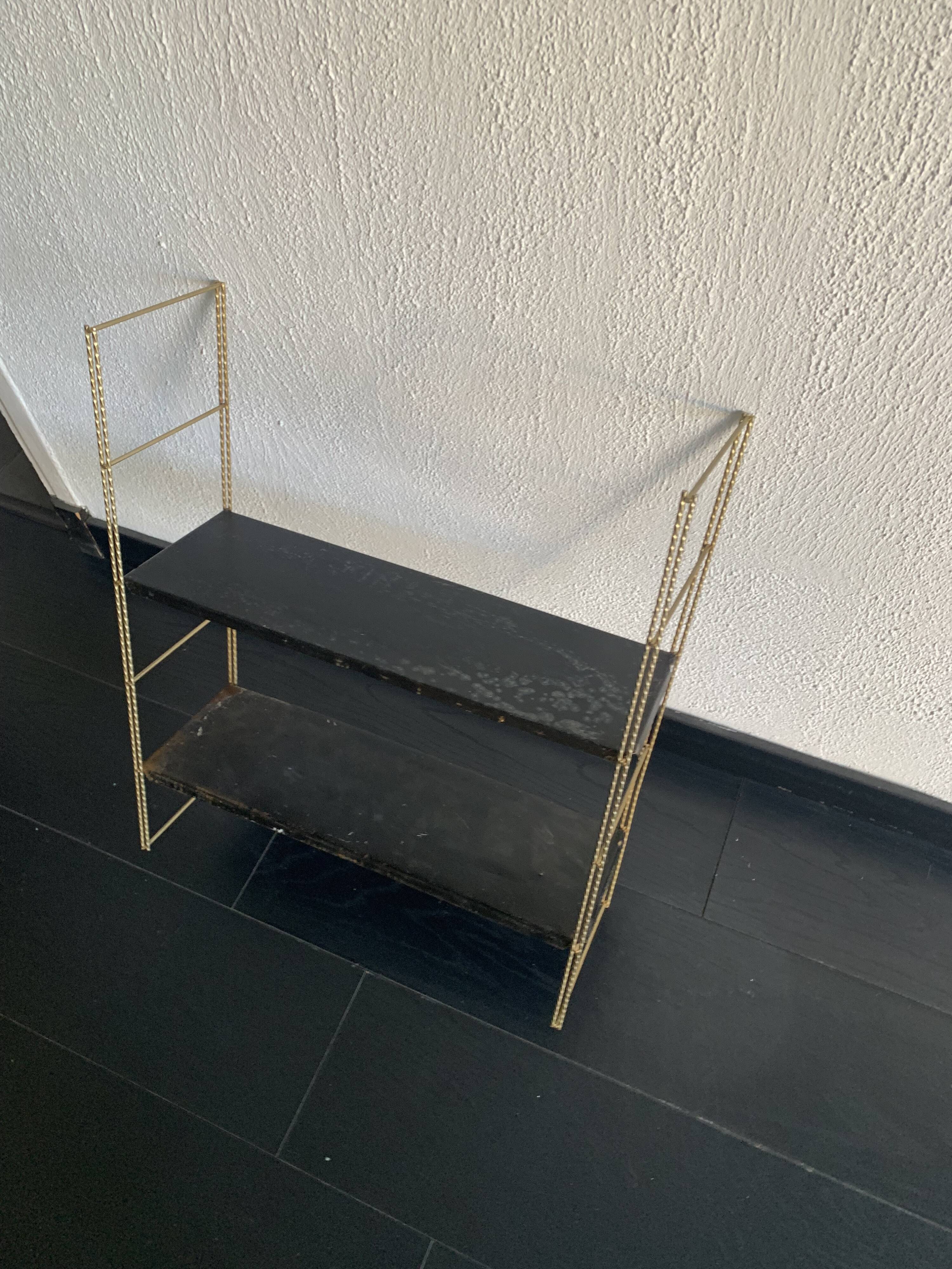 Vintage 1960 String wall shelf black gold - 58 x 49 cm