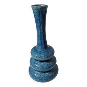 Blue cracked ceramic vase from the 20th century.