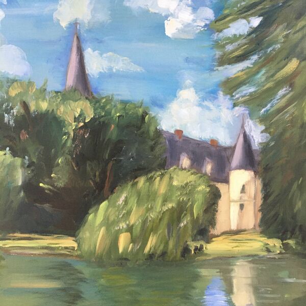 Tableau le château et la maison du lac