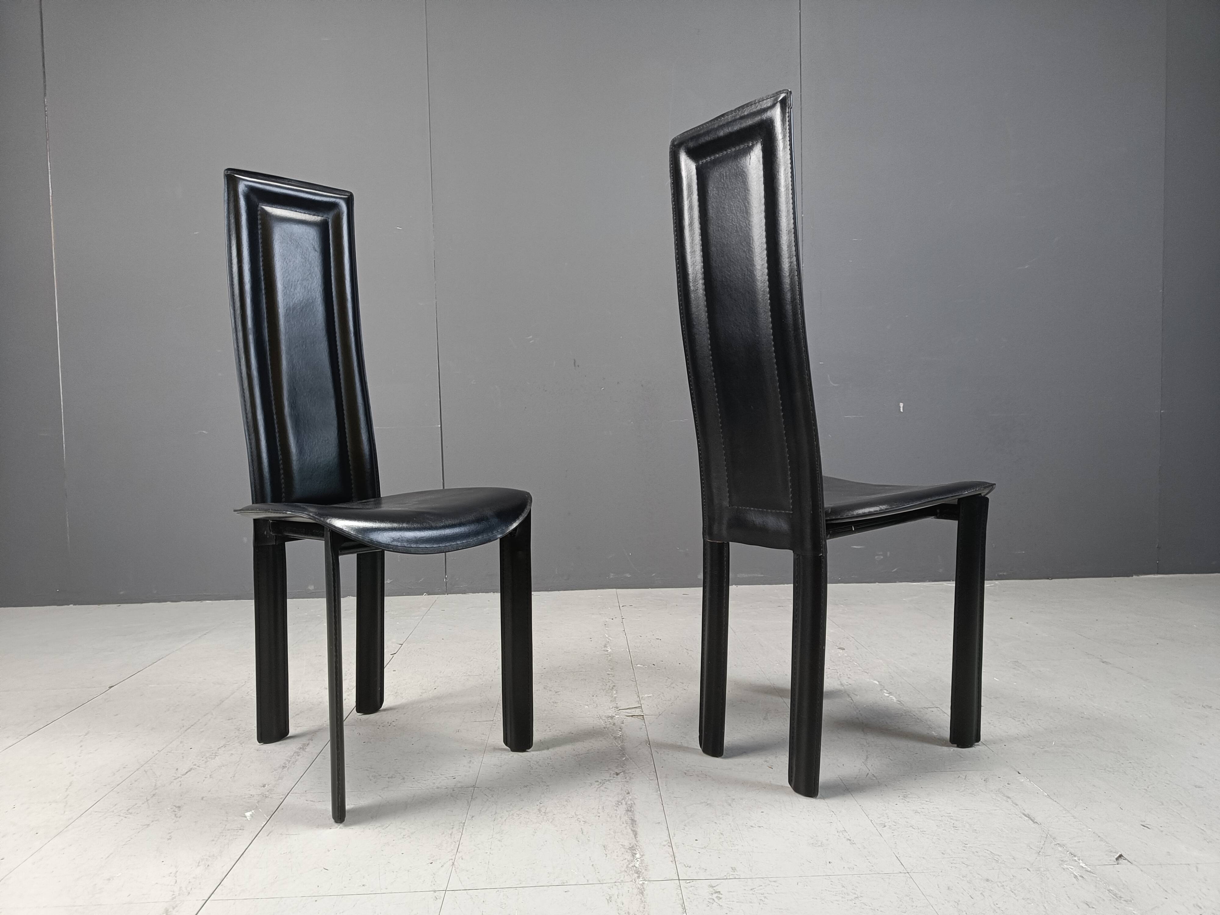 Vintage high back italian leather dining chairs, 1980s