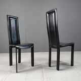 Chaises de salle à manger vintage à dossier haut en cuir italien, années 1980