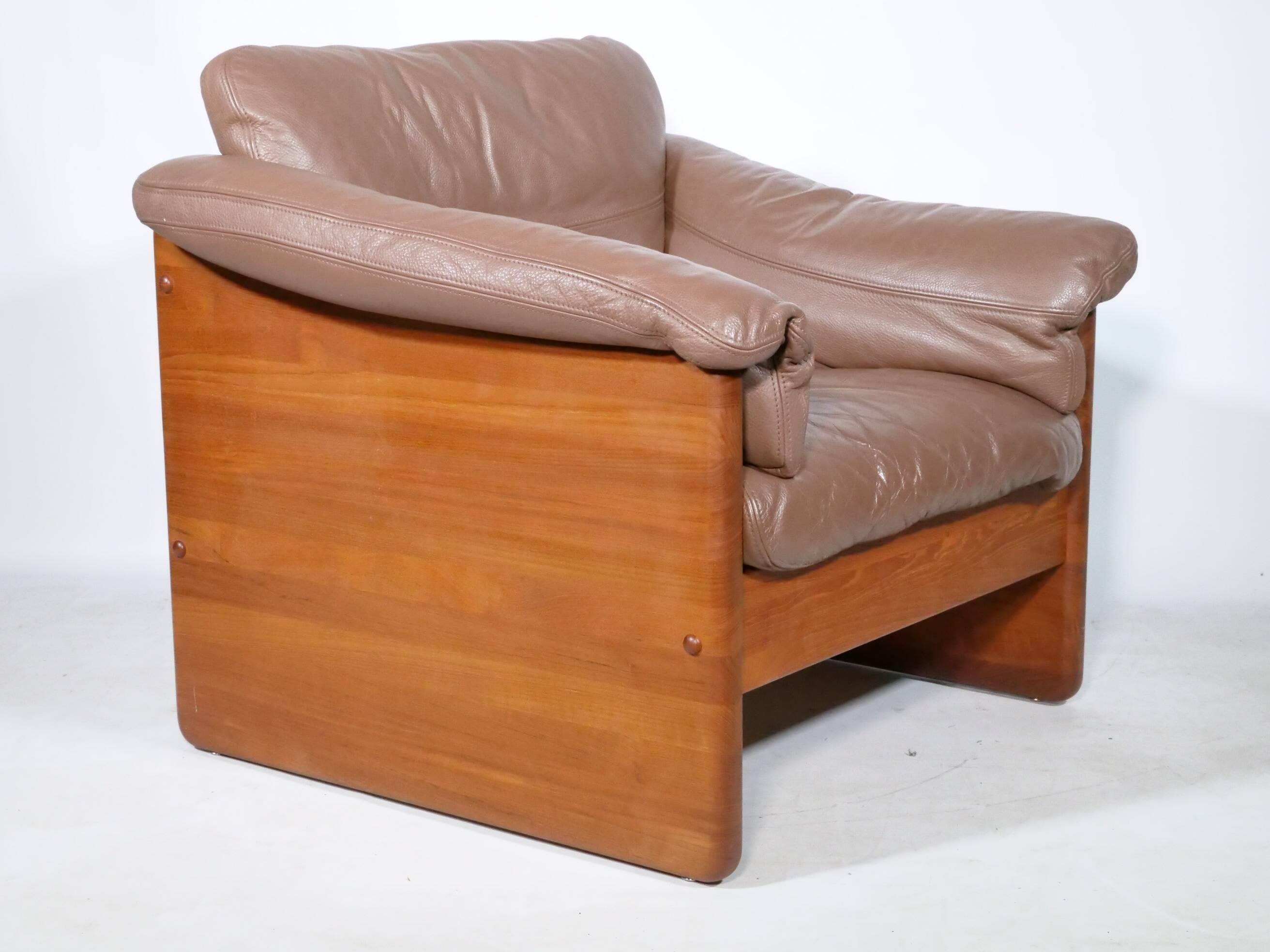Teak solid wood leather armchair by Mikael Laursen, 1970s