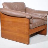 Teak solid wood leather armchair by Mikael Laursen, 1970s
