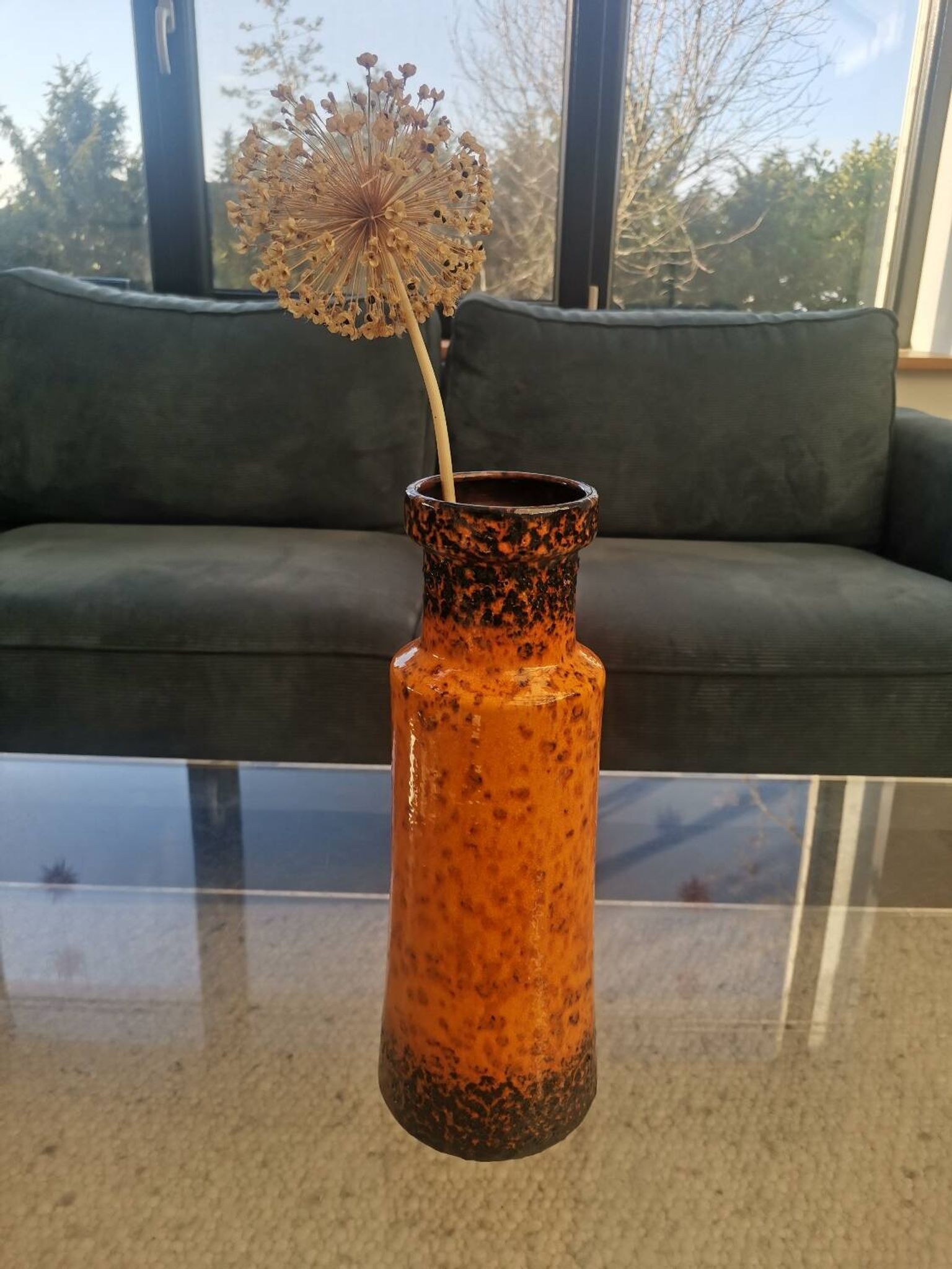 Vase vintage Scheurich 242-30 en lave grasse ouest-allemande, 30 cm, orange et