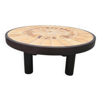 Table basse herbier ronde vintage en céramique Roger Capron