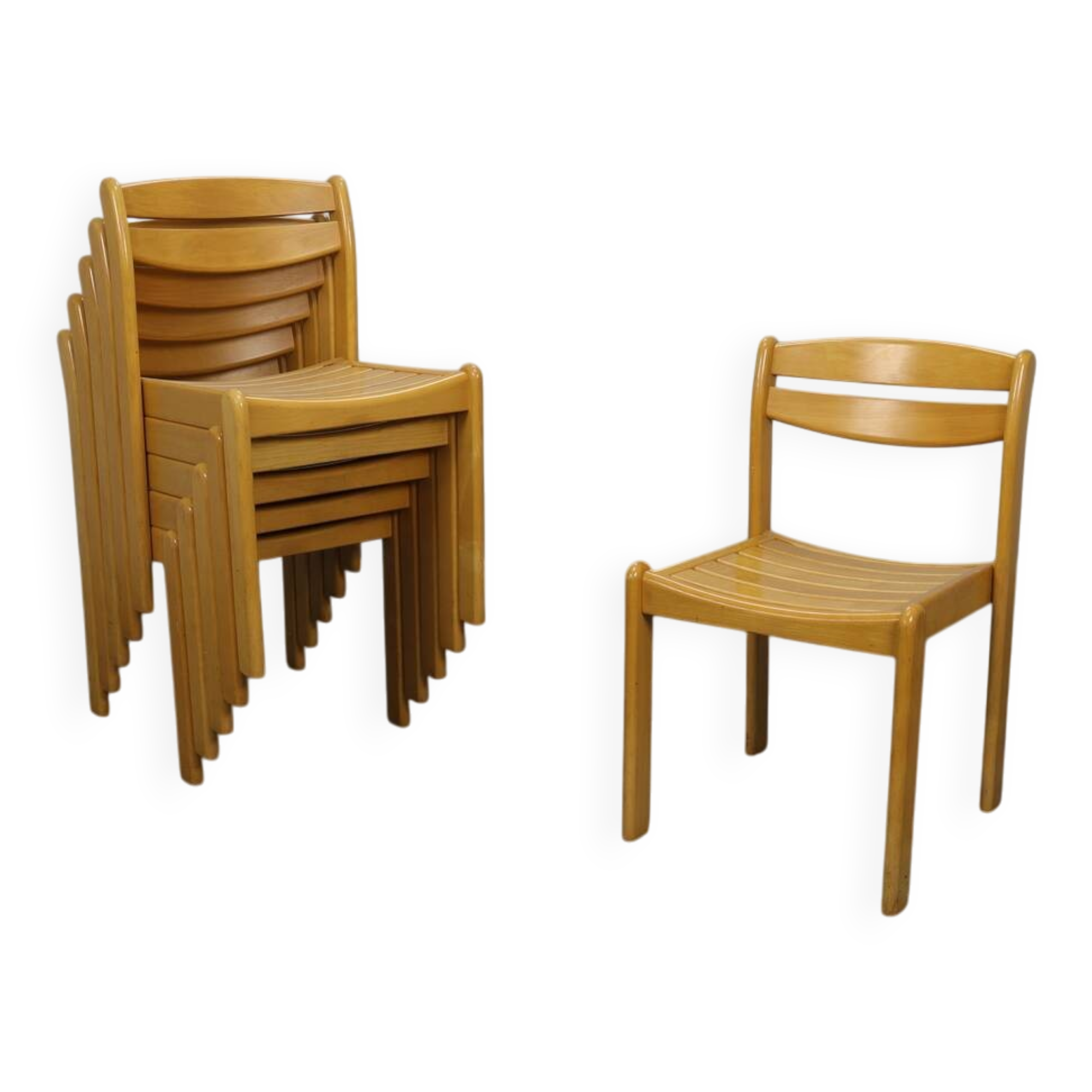 Set of 6 Solid Beech Dining Chairs by Casala, 1970s