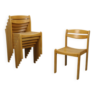 Set of 6 Solid Beech Dining Chairs by Casala, 1970s