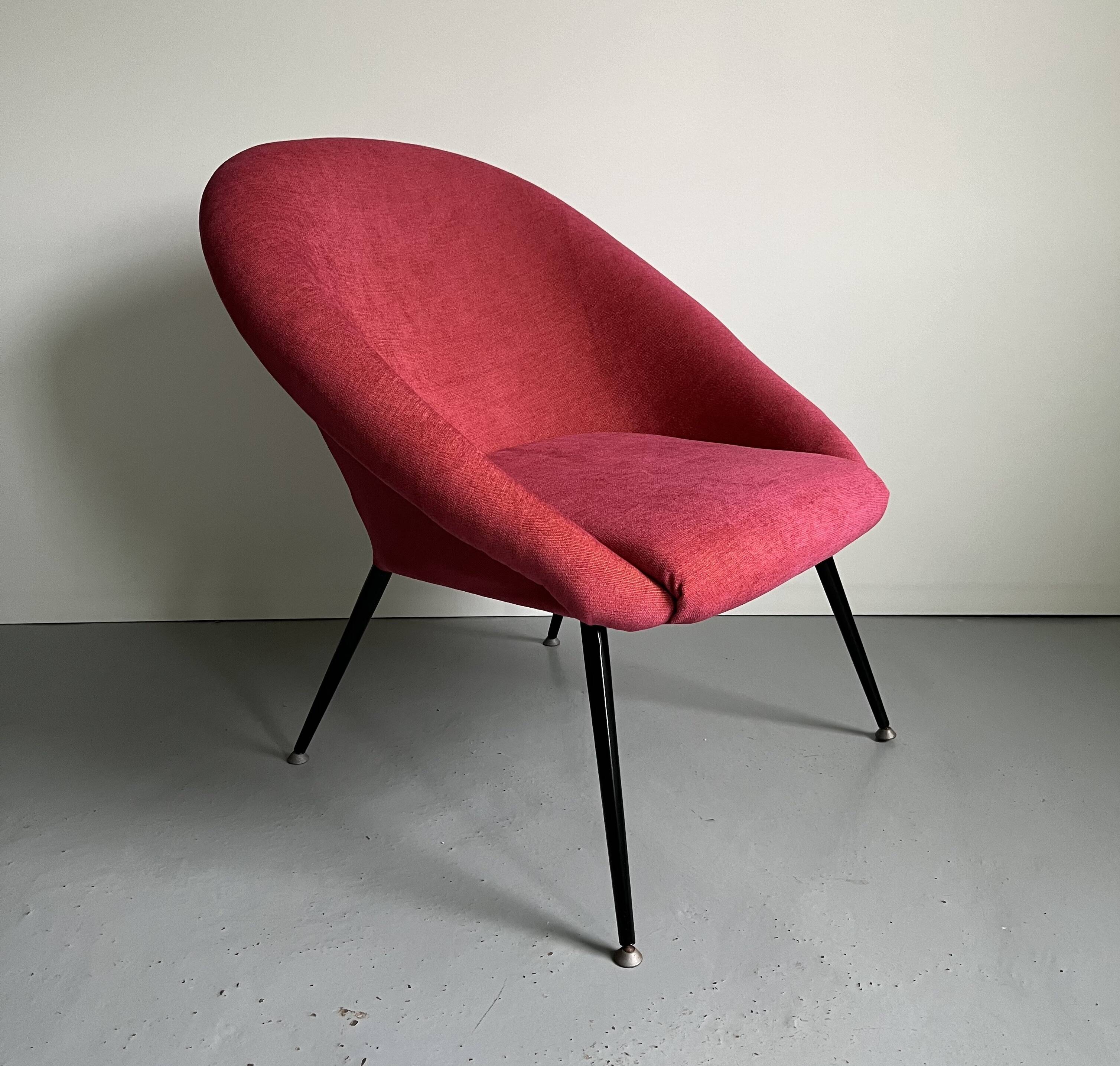 Hot Pink Post Modern Chair with Metal Legs, Vintage Space Age Armchair