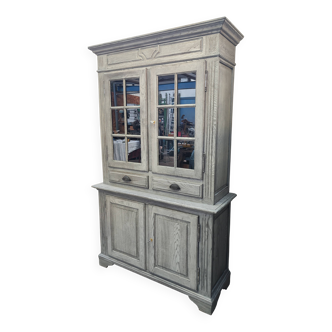 Two-part oak sideboard cabinet with old gray patina