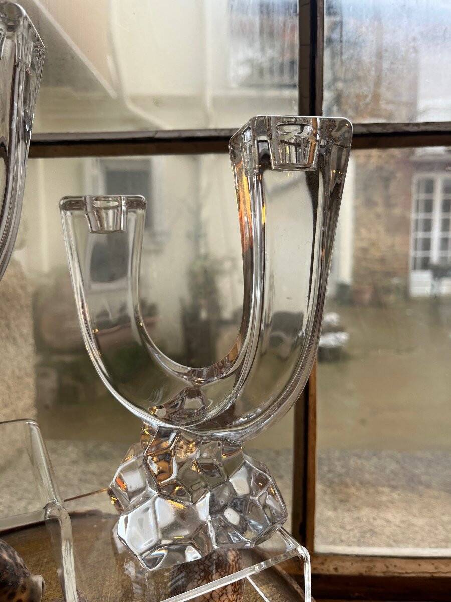 Pair of crystal candlesticks Art Vannes France