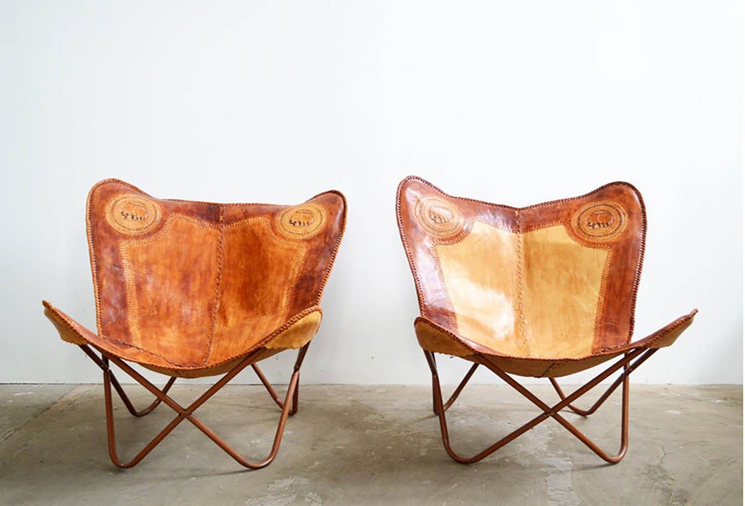 Vintage Leather Butterfly Chairs, Set of 2