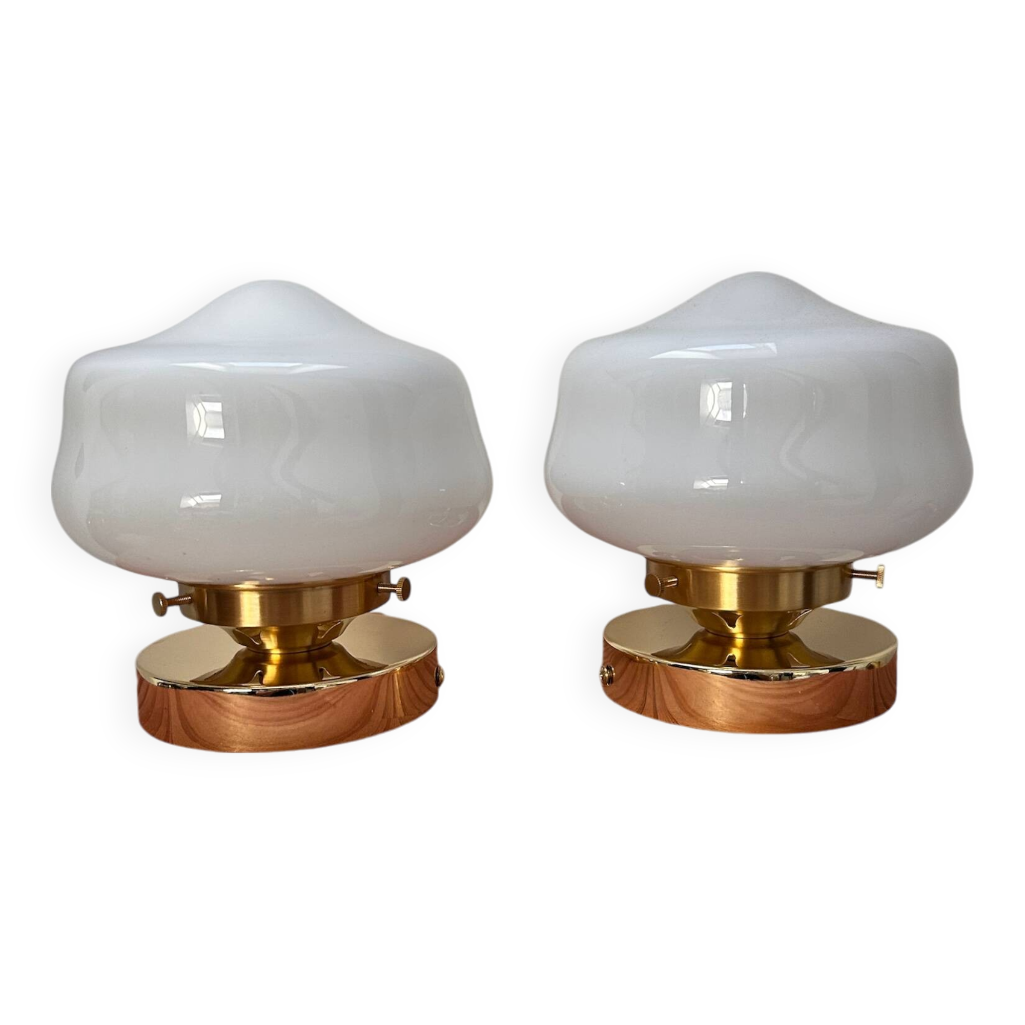 Pair of white opaline globe wall lights