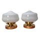 Pair of white opaline globe wall lights