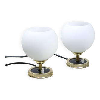 Vintage Italian Aluminium & Opaline Bedside Lamps, set of 2