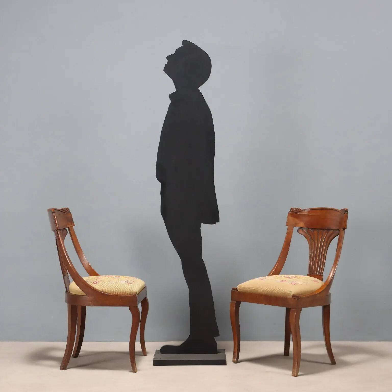 Antique Louis-Philippe chairs in walnut and fabric, Italy, 19th century.