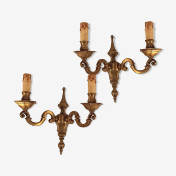 Pair of old Art Deco double lights appliques in bronze