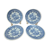 Set of 4 vintage dessert plates Lunéville model English – blue Toile de Jouy pattern