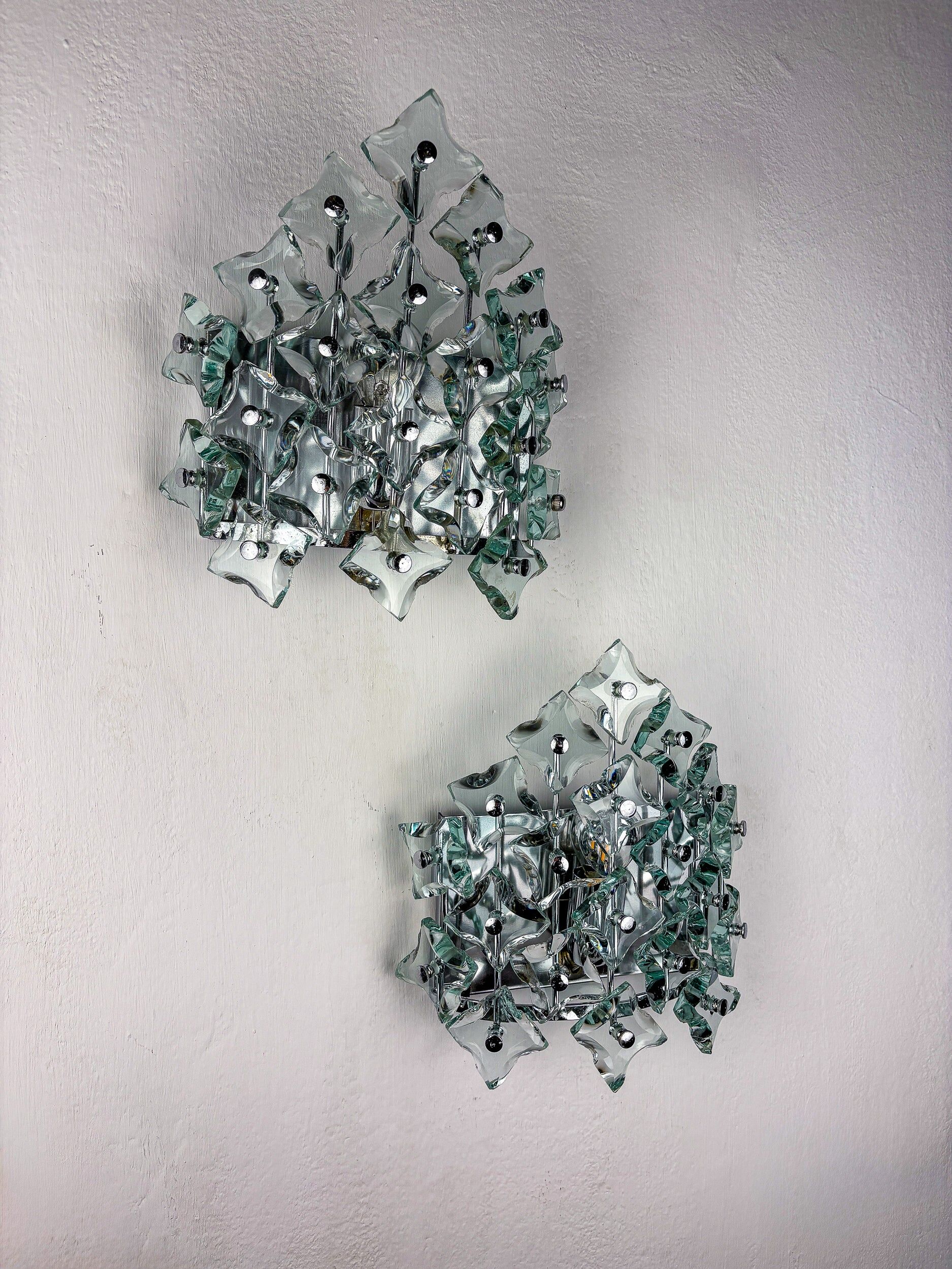 Pair of Murano cut glass wall sconces, Italy, 1970s