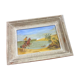 Oil table on panel 1940s Scene Cow boy on horseback, oasis...