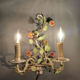 Appliques en fer forgé polychrome à deux lumières, Italie 1950-1960