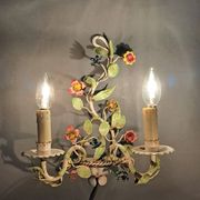 Two-light polychrome painted wrought iron wall lights, Italy 1950/1960.