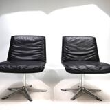 Wilhahn Delta set of 2 leather conference / dining chairs by Delta, 1960