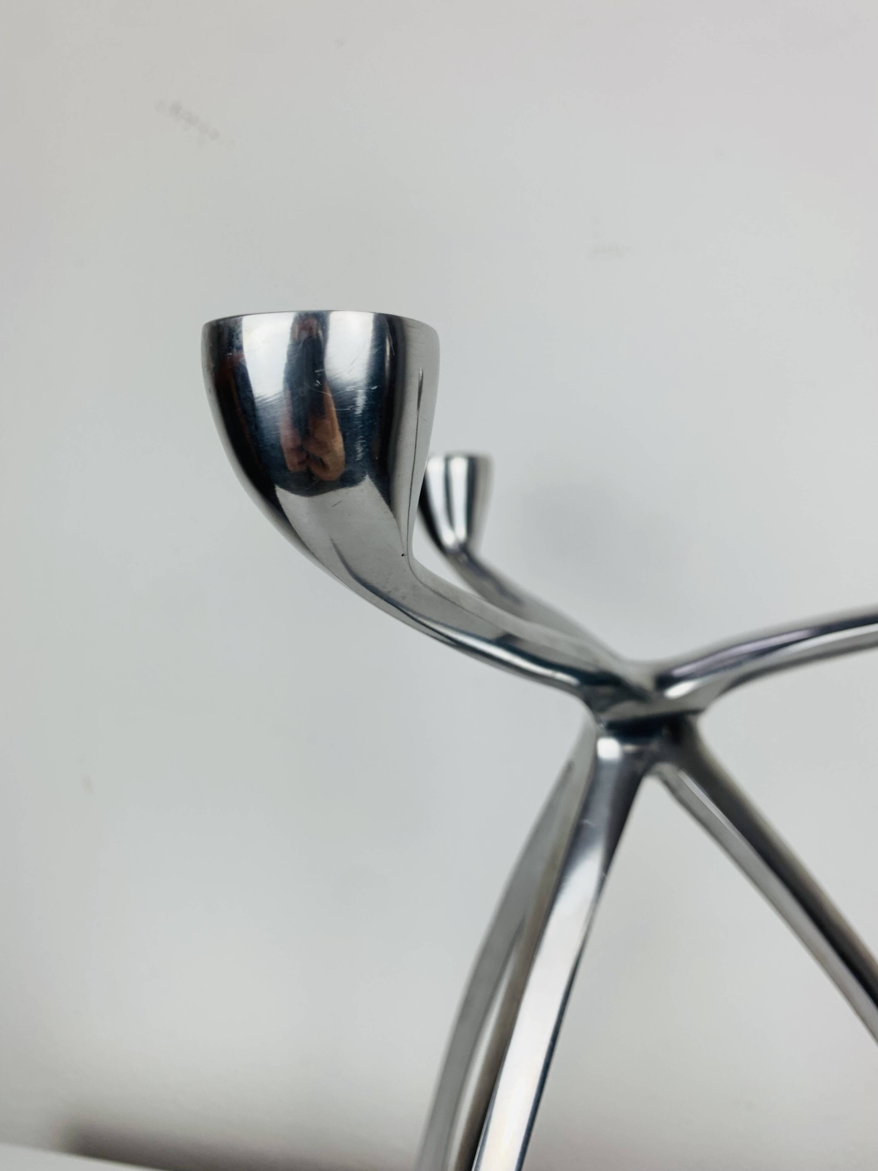 Space Age tripod candle holder by De Bijenkorf in aluminum, 1970s