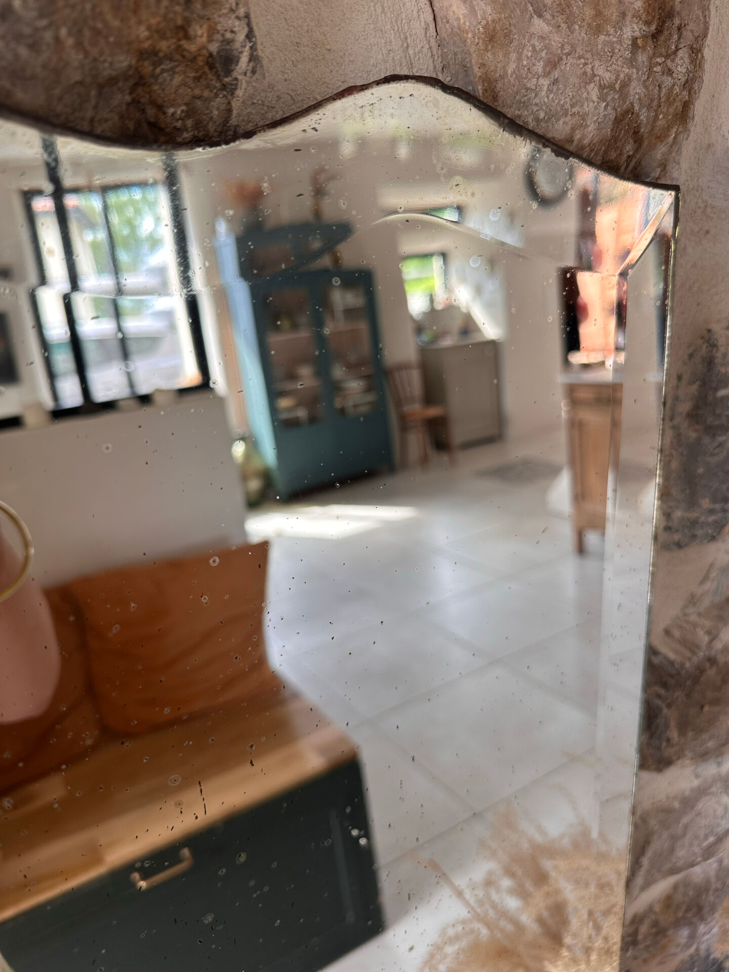 Antique large bevelled standing mirror