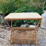 Vintage rattan magazine holder table