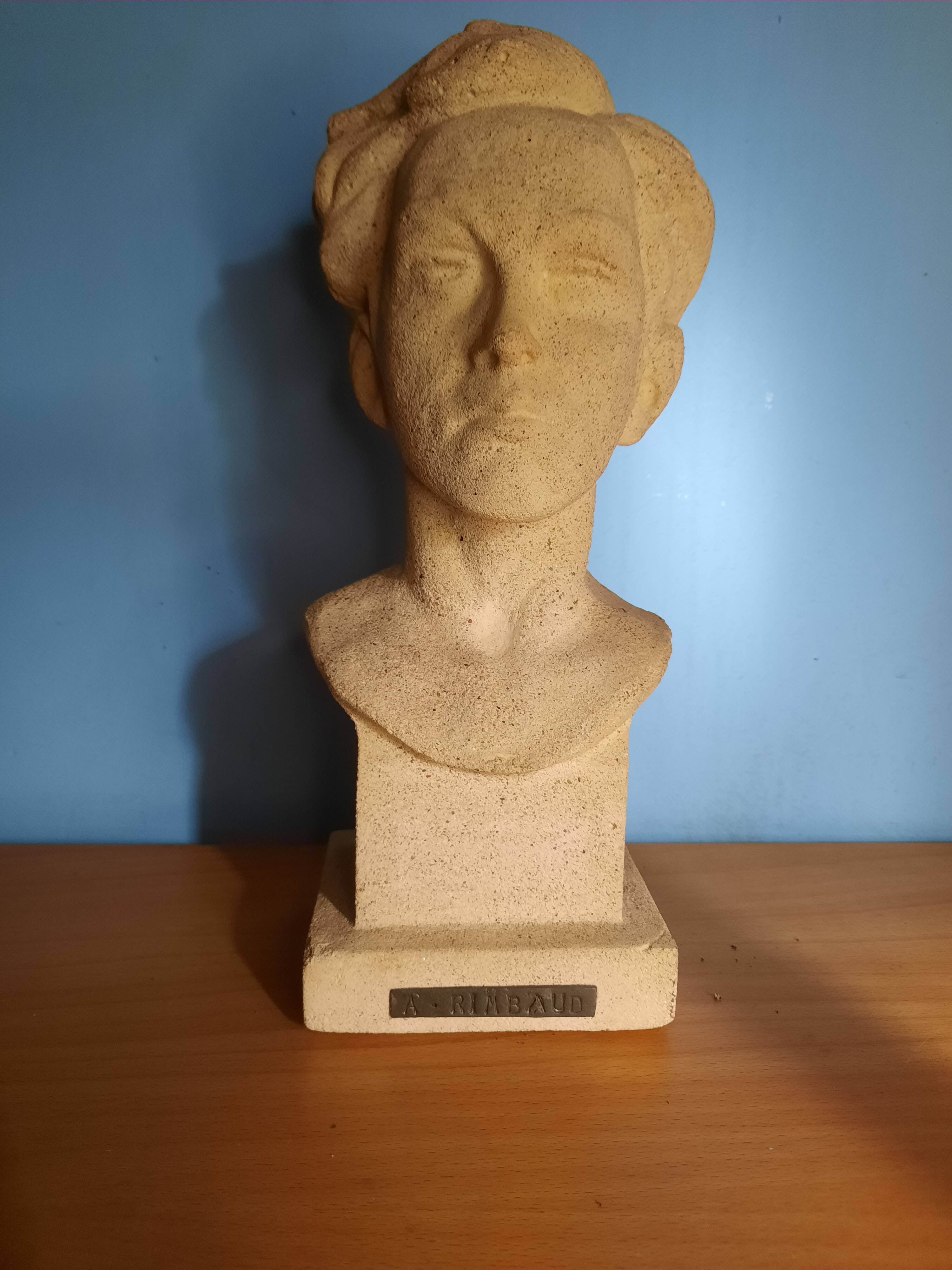 Bust of Arthur Rimbaud in stone