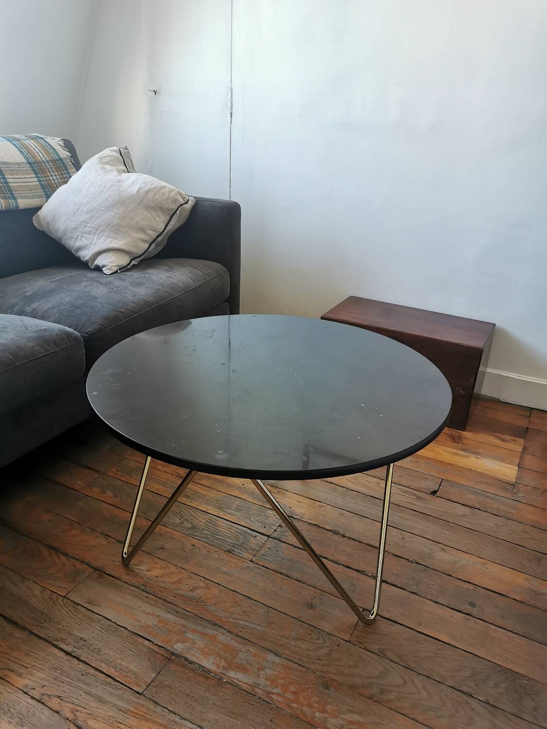 Black marble and gold metal coffee table