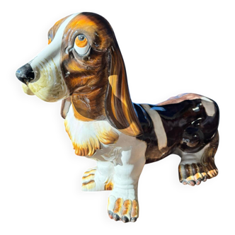 Grand Basset Hound in majolica ceramic. Italy, 1970s.