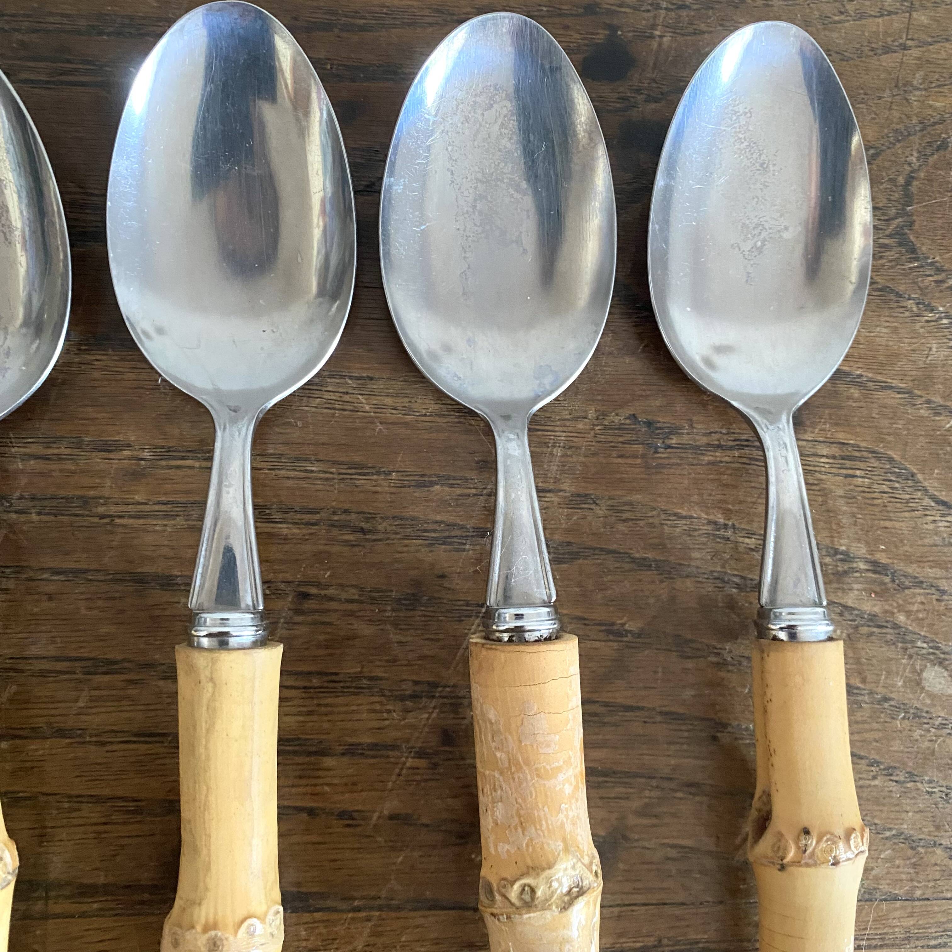 Vintage soup spoons with bamboo handle