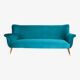 Turquoise velvet 3-seater sofa, 1960s, restored.