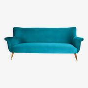 Turquoise velvet 3-seater sofa, 1960s, restored.