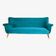 Turquoise velvet 3-seater sofa, 1960s, restored.
