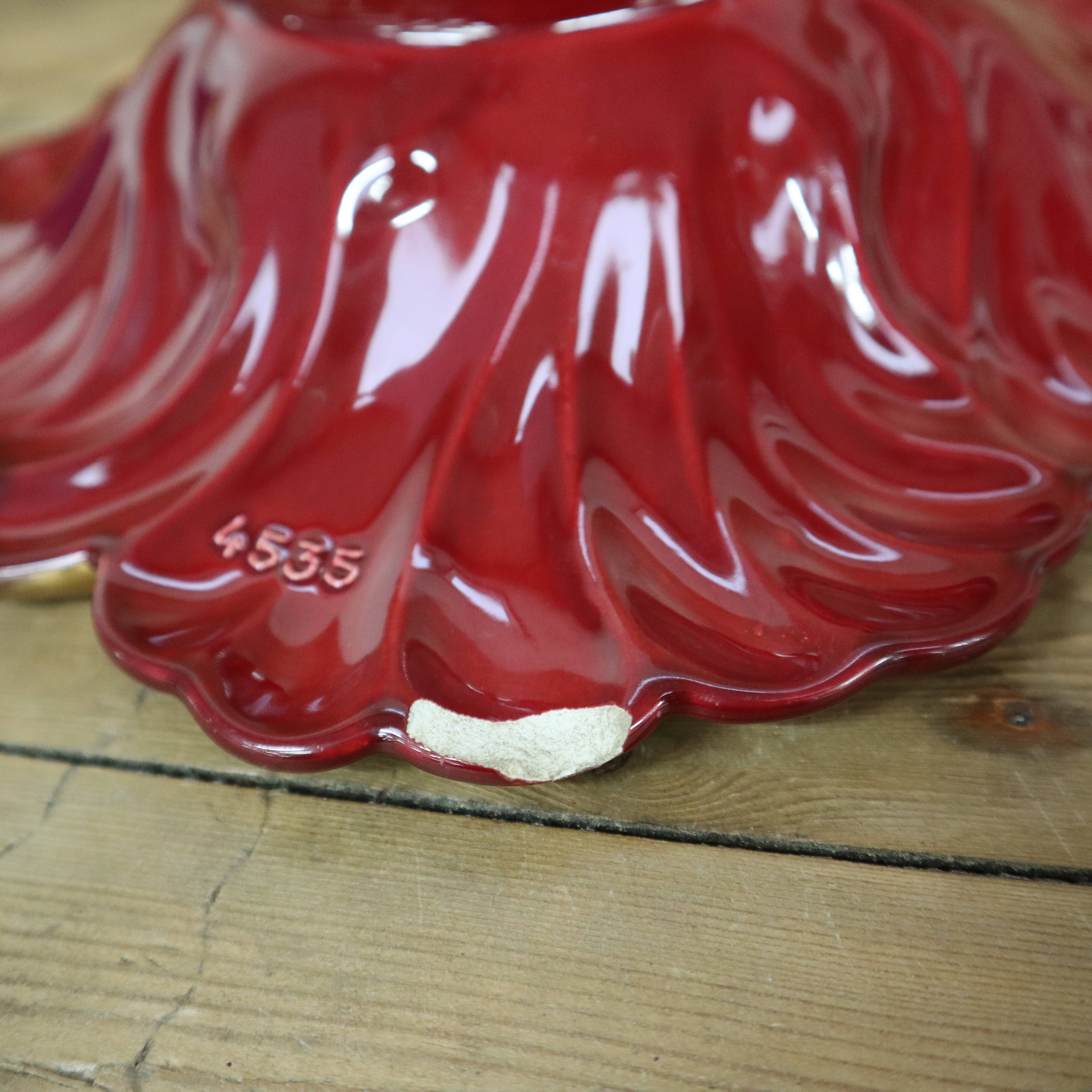 Verceram burgundy leaf salad bowl or fruit basket with gold edging