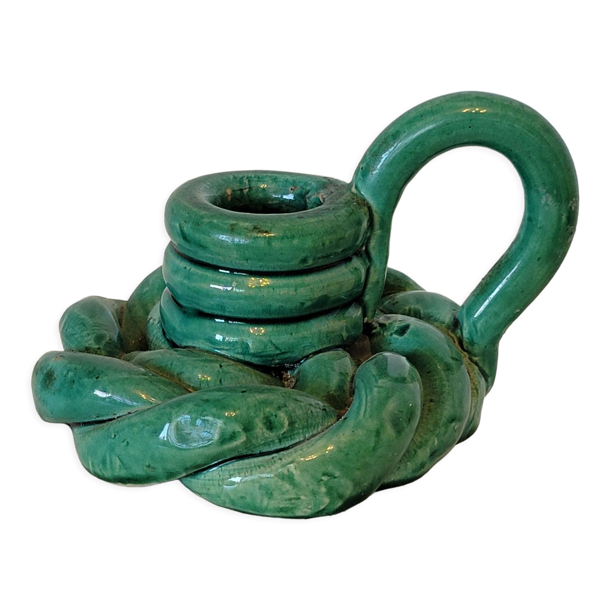 Green braided ceramic candle holder